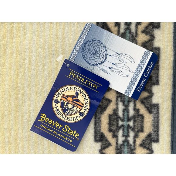 Pendleton Vtg Wool Blanket Beaver State Dreamcatcher Aztec Reversible 42x32 Crib - Picture 4 of 7